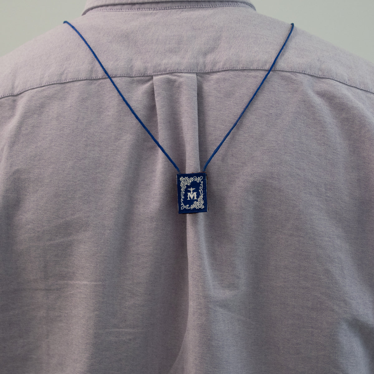 Premium Brown Scapular, Blue & White Rose - scapulars.com®