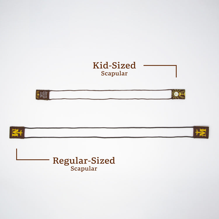 Premium Brown Scapular, Brown & Gold, Eucharist (Kids’ Size) - scapulars.com®