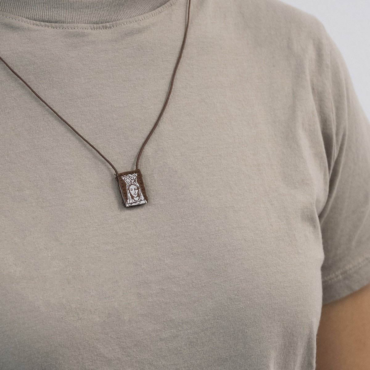 Premium Brown Scapular, Brown & Cream, Our Lady of Mt. Carmel (Mini) - scapulars.com®