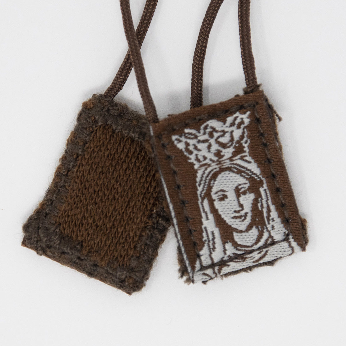 Premium Brown Scapular, Brown & Cream, Our Lady of Mt. Carmel (Mini) - scapulars.com®