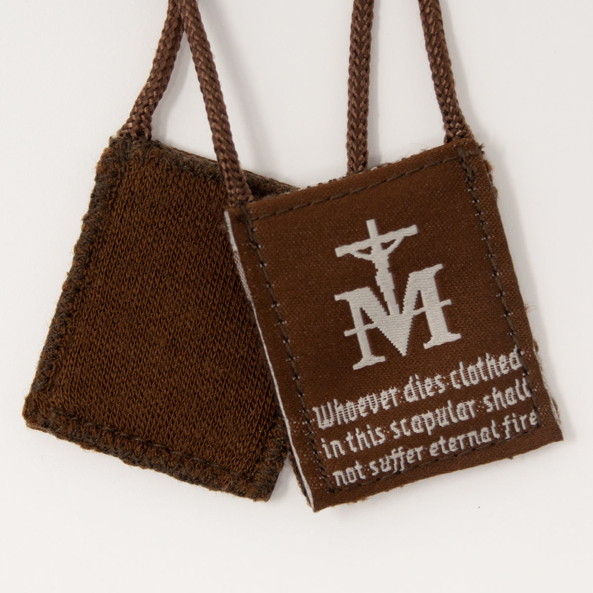 Premium Brown Scapular, Brown & Cream, Our Lady of Mt. Carmel with Promise - scapulars.com®