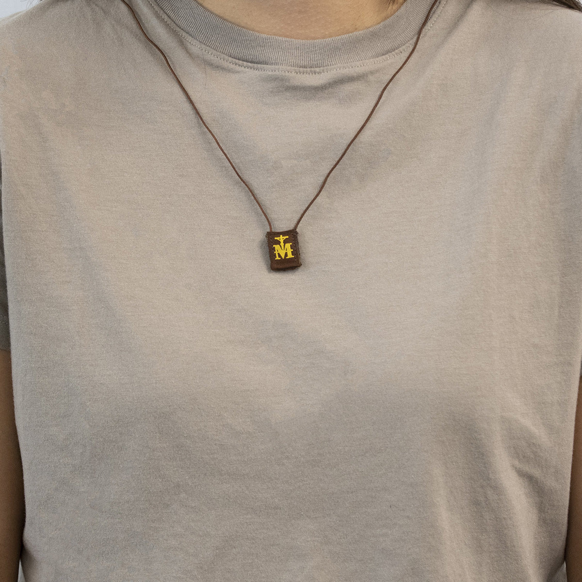 Premium Brown Scapular, Brown & Gold (Mini) - scapulars.com®
