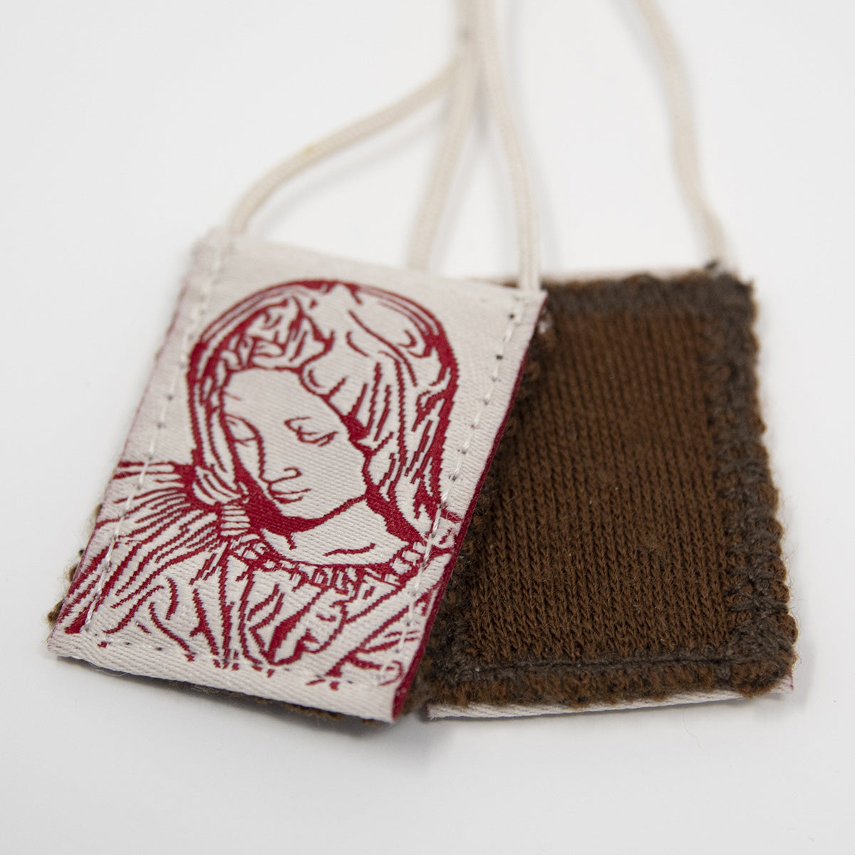 Premium Brown Scapular, Cream & Rose Pietà - scapulars.com®