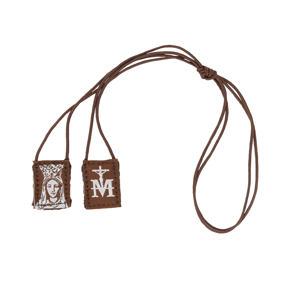 Premium Brown Scapular, Brown & Cream, Our Lady of Mt. Carmel (Mini) - scapulars.com®