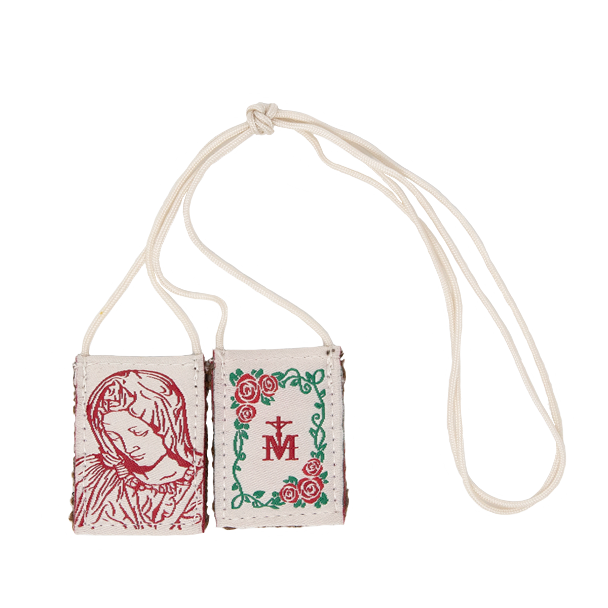 Premium Brown Scapular, Cream & Rose Pietà - scapulars.com®