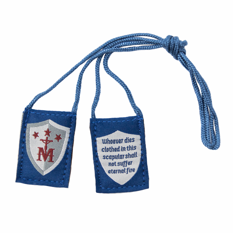 Premium Brown Scapular, Blue & White, Shield (Kids’ Size) - scapulars.com®
